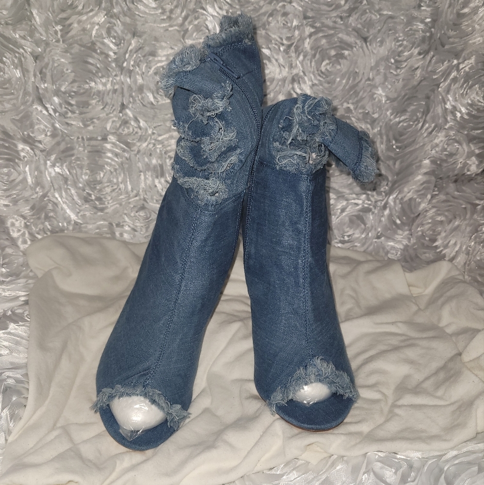 Chase and Chloe blue (with tan bottom) denim stiletto booties
